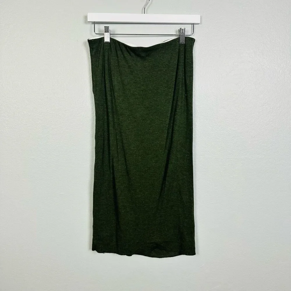 Ann Taylor Dark Green Ruched Long Knit Dress Skirt Size 8